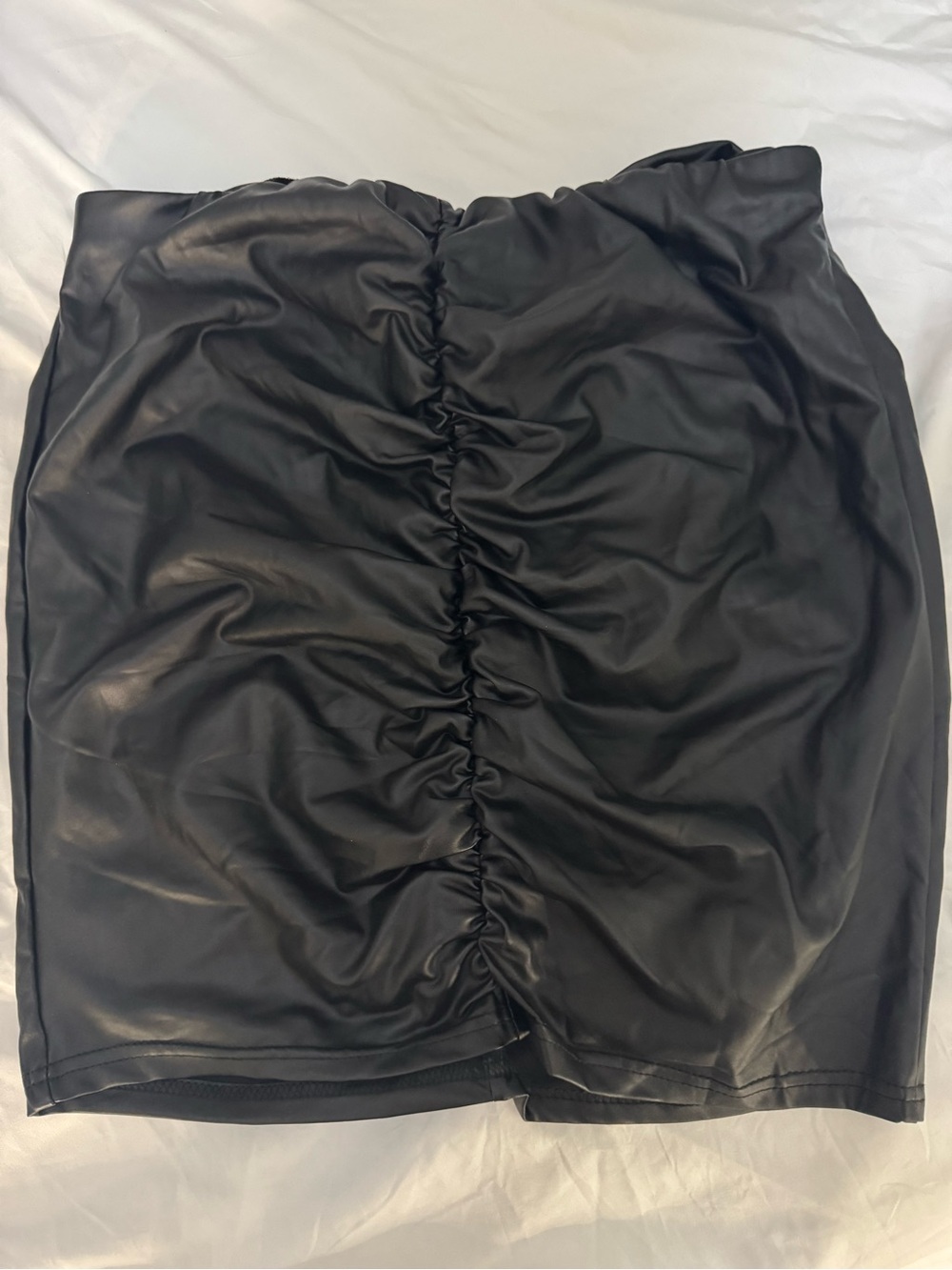 SHEIN Black Ruched Faux Leather Pencil Skirt